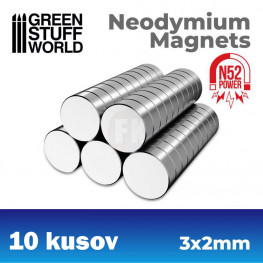 Neodymové magnety 3 x 2 mm - 10 ks (N52)